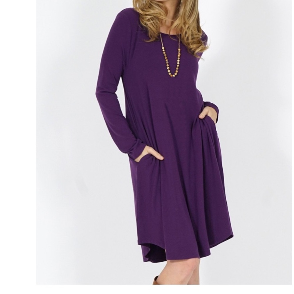 DARK PURPLE CREWNECK LONG SLEEVES POCKET  TUNIC DRESS - NWOT